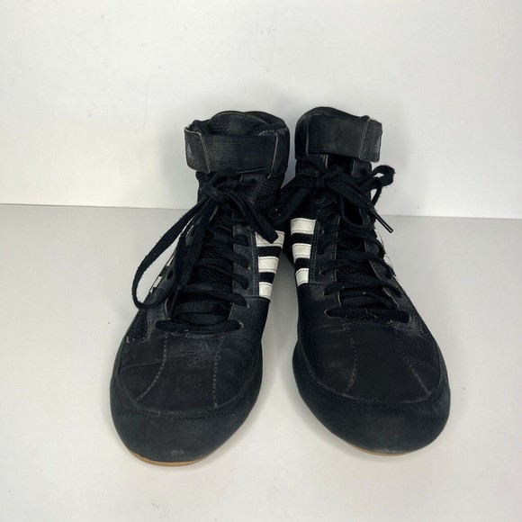 Adidas Wrestling Shoes Mens 9.5 Mid Sneakers Black Leather Lace Up Strap AQ3325 main image 4